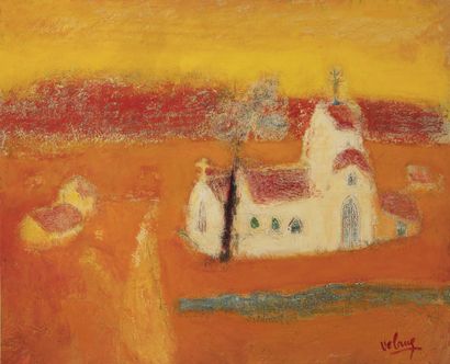 JEAN VOLANG (1921-2005) Landscape with a church.
Oil on canvas.
Signed lower right.
60...