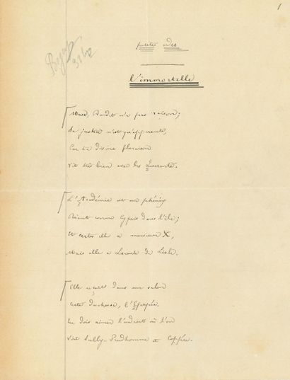 BANVILLE Théodore de (1823-1891). POÈME autographe signé « Théodore de Banville »,...