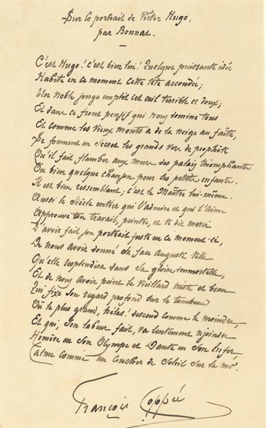 COPPÉE François (1842-1908) [AF 1884, 10e f]. Autograph poem signed " François Coppée...