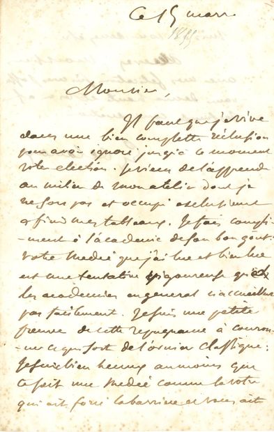 DELACROIX Eugène (1798-1863) peintre. L.A.S. "Eug Delacroix", March 15 [1855], to...