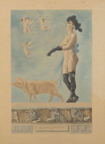Félicien Rops (1833-1898) Pornocratès ou la Dame au cochon.

Estampe en couleur....