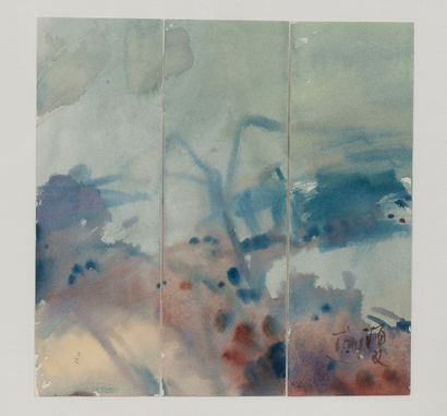 T'ANG Haywen (1927-1991) Sans titre. Tryptique. 

Aquarelle sur papier marouflé sur...