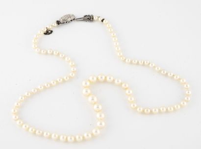 null Necklace of cultured pearls in fall. 

Clasp with hook in the shape of shuttle...