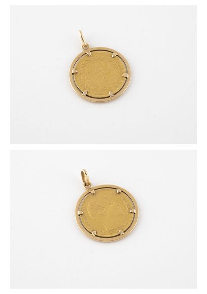 Yellow gold (750) pendant holding a 20 franc...