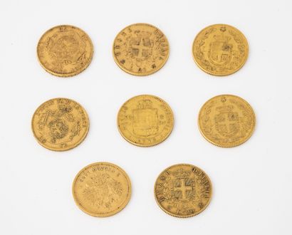 null Lot de 8 pièces en or : 

- BELGIQUE

* 2 de 20 francs or, Léopold II, 1867...