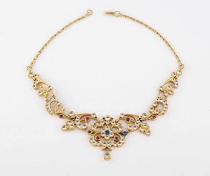 Dans le goût indien Yellow gold necklace (750) with forçat links, the neckline with...