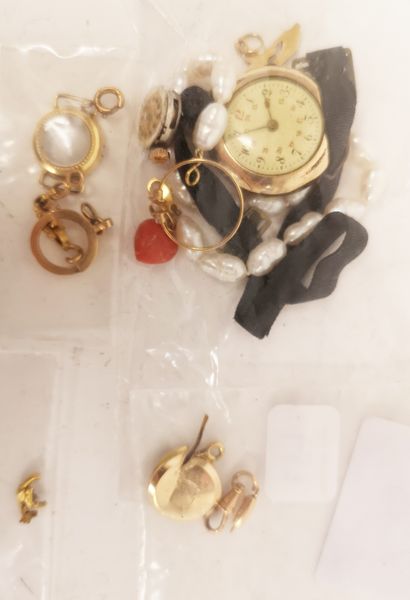 Lot of pieces of clasp and watch case in...
