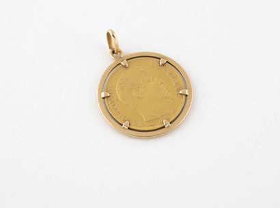null Yellow gold (750) pendant holding a 20 franc gold coin, Napoleon III, bare head,...