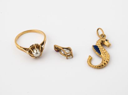  Lot de bijoux en or jaune (750) comprenant: 
- Un pendentif hippocampe les nageoires...