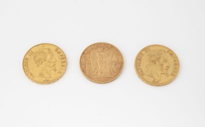 France Lot de trois pièces de 100 francs or, Paris, 1858, 1865 et 1903.

Poids total...