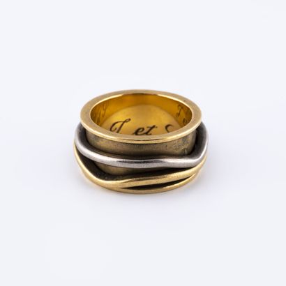 Yellow and white gold (750) band ring with...