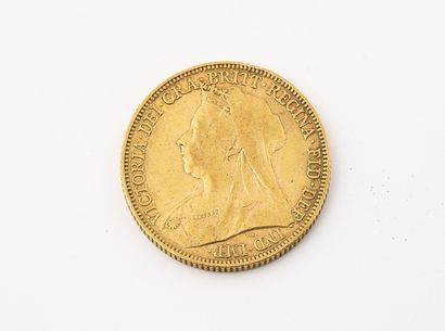 Angleterre Pièce d'un souverain or, 1898. 

Poids : 7.9 g. 

Usures.