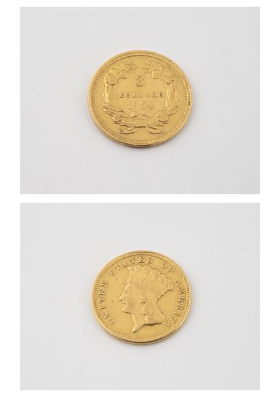 ETATS-UNIS A 3 Dollars gold coin, 1854 Philadelphia. 

Fr 124. 

Weight : 4.9 g....