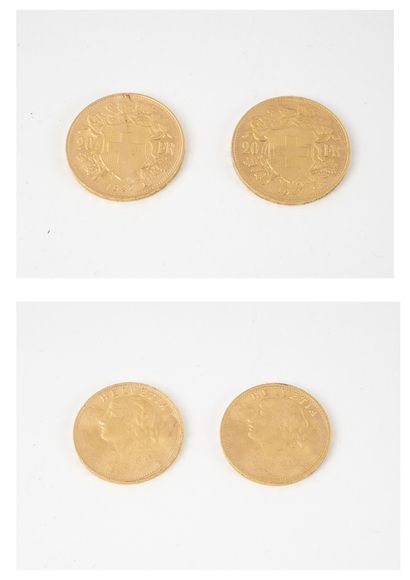 SUISSE Lot de deux pièces de 20 francs or, 1947 B.

Poids total : 12.8 g. 

Légères...