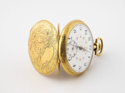 null Pocket watch in yellow gold (750).

Back cover decorated with flowering vase...