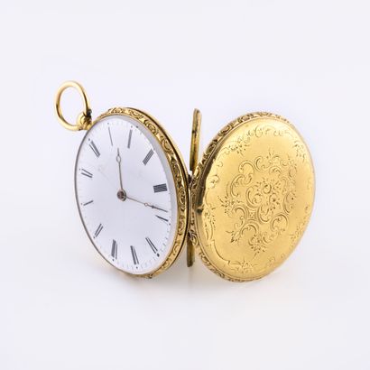 null Pocket watch in yellow gold (750).

Back cover decorated with foliage and garlands....