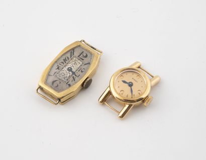 Deux boîtiers de montres de dame en or jaune...