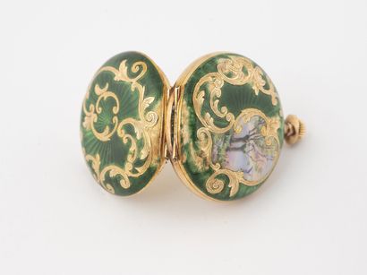 null Yellow gold collar watch (585) with double cover. 

Front cover with enamelled...