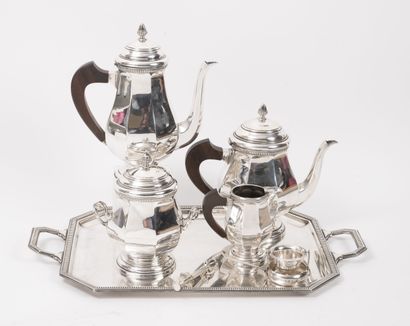 DESCHAMPS Frères Tea and coffee set (5 p.) in silver plated metal with gadroon decoration,...