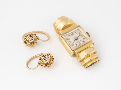 A yellow gold (750) lady's square watch case,...