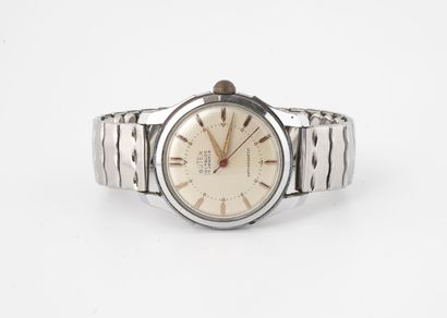 BUTEX, Incabloc Men's wrist watch.

Round steel case. 

Signed iridescent ivory dial...