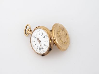 null Yellow gold (750) collar watch.

Back cover numbered DS.

White enamelled dial,...