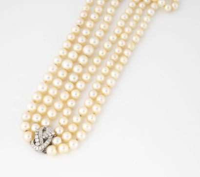 Necklace with three rows of white cultured...