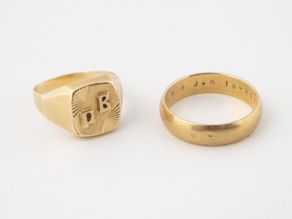 Two jewels in yellow gold (750) : 

- A signet...