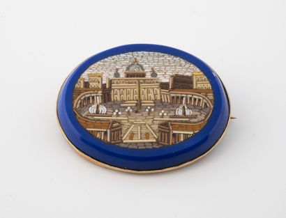 null Oval brooch holding a micro mosaic representing St. Peter's Square in Rome in...