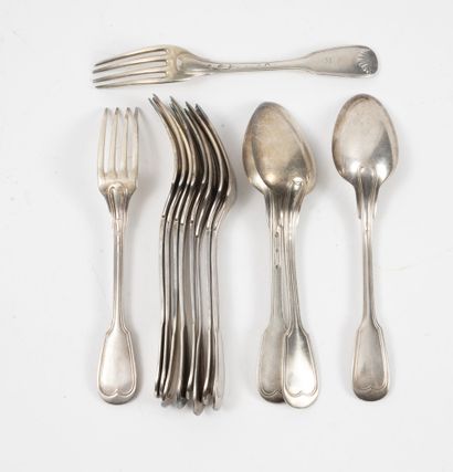 Table fork in silver (950) with filets and...