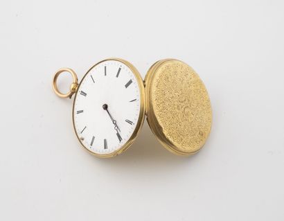 null Pocket watch in yellow gold (750).

Back cover with chased decoration of a bouquet...