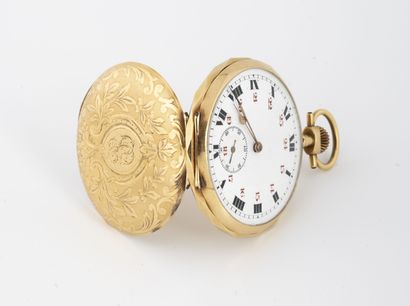 null Pocket watch in yellow gold (750).

Faceted caseband and back cover decorated...