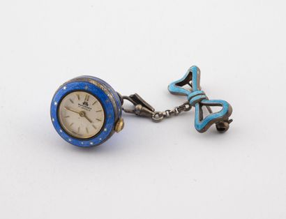 BUCHERER Pendant bell-shaped pocket watch, in silver (min. 800) enamelled blue on...
