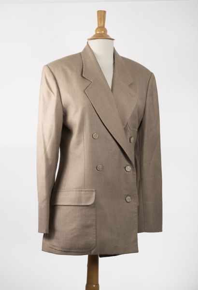 HERMES Paris Lady's jacket with buttoned cross-over closure, in beige cashmere blend....