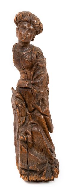  Sainte Femme au turban. Chêne sculpté, fragment d'un groupe. Rhin inférieur, début...