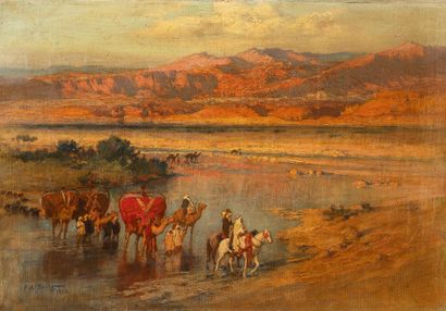 Frédéric Arthur BRIDGMAN (1847-1928) 
Caravan crossing a ford.



Oil on canvas.



Signed...