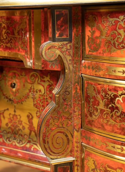  Desk with eight legs called "Mazarin" of scrolled form, with inlaid decoration in...