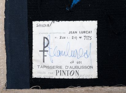Jean LURCAT (1892-1966) & PINTON Frères, Aubusson Savoir Tapestry in polychrome wool.
Signed...