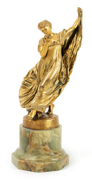 Jean-Léon GEROME (1824-1904) Danseuse à la pomme.
Épreuve en bronze ciselé et doré.
Signée,...