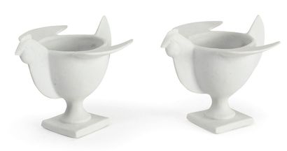 FRANÇOIS-XAVIER LALANNE (1927-2008) Two egg cups hen, circa 1990.
In cookie of porcelain...