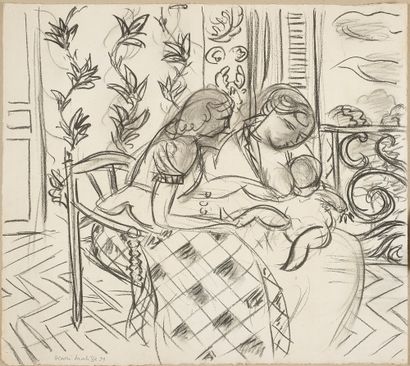 Henri MATISSE (1869-1954) Deux femmes et un enfant dans un intérieur, fenêtre ouverte,...