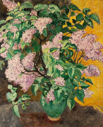 Louis VALTAT (1869-1952) Bouquet de lilas, circa 1925. Huile sur toile. Signée du...