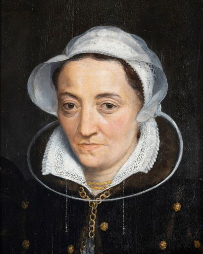 Attribué à Frans POURBUS dit l'Ancien (Bruges 1545/6 - Anvers 1581) Portrait de femme...