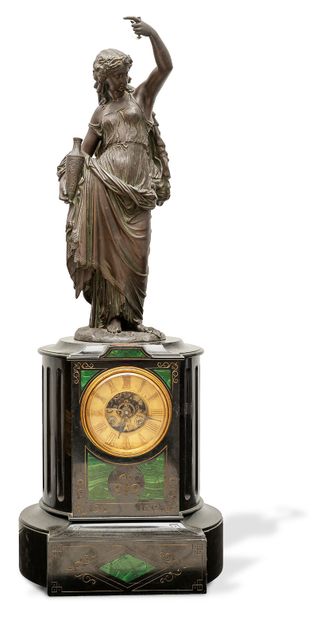  Monumental clock, called "mysterious", formed of a standing woman, draped in the...