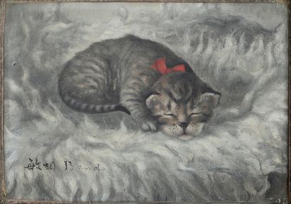 Toshio BANDO (1895-1973) Sleeping kitten.
Oil on canvas.
Signed lower left.
16 x...
