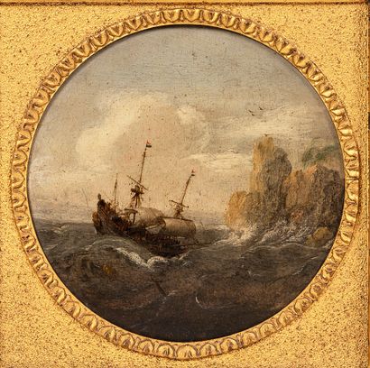 Attribuée à Bonaventura PEETERS (Anvers 1614-id.1657) 
Sailboat on a rough sea.



Oil...