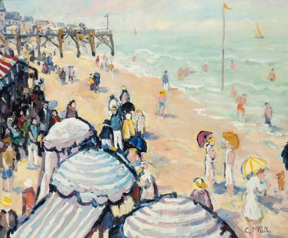 Charles MALLE (1935) Beach scene.
Oil on canvas.
Signed lower right.
Stamp of the...