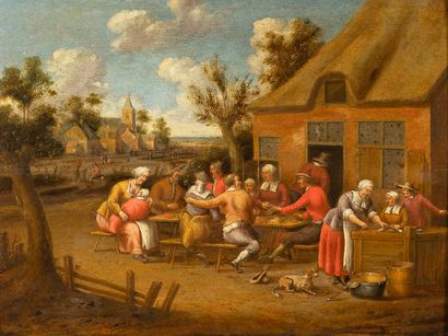 Cornelisz DROOGSLOOT (Utrecht, 1640-Après 1673) 
Le repas des villageois



Huile...