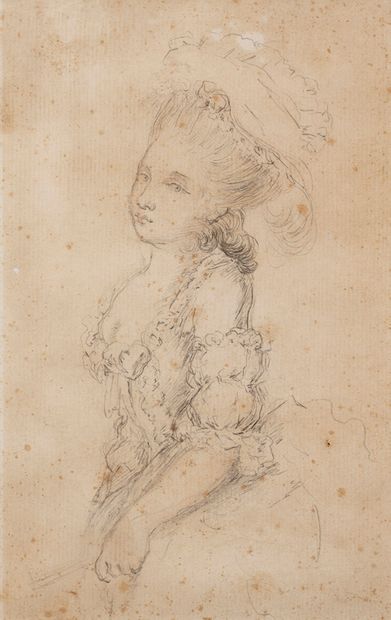 Augustin de SAINT AUBIN (Paris 1736 - 1807) 
1 - Portrait of a woman in mid-body,...