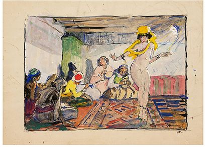 Lucien SIMON (1861-1945) La danseuse orientale. Encre, aquarelle et gouache sur papier....